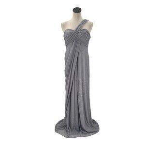 Midnight Goddess Silver Draped One Shoulder Formal Gown NWT